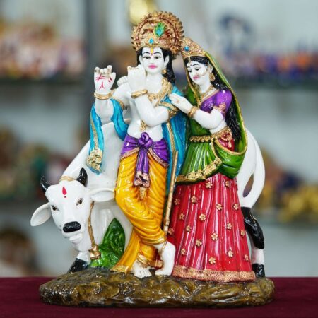 Radha Krishna with Cow Resin Sculpture - Divine Harmony and Blessings for Your Home